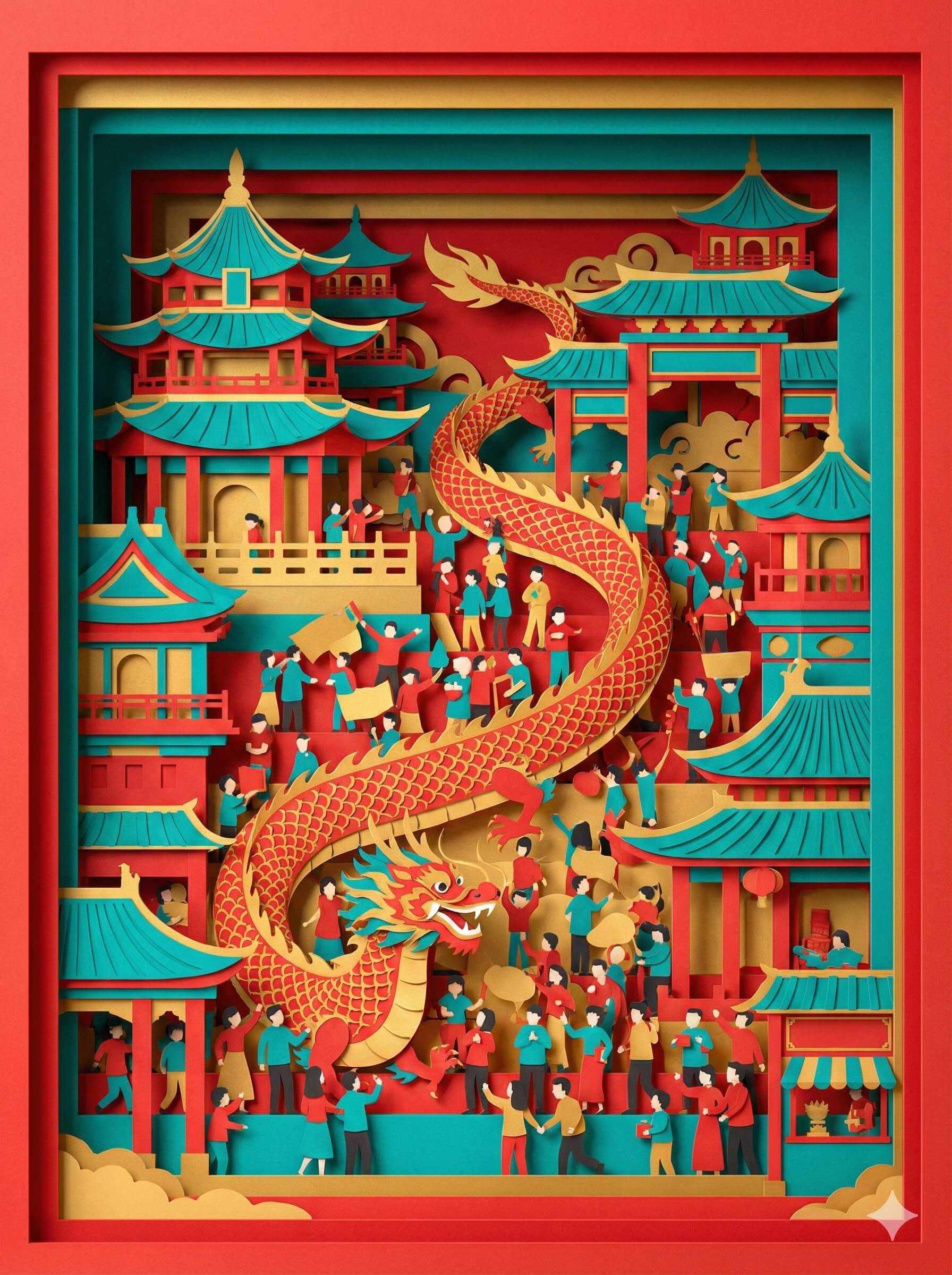 a hyper-vibrant 3D layered paper cut-out diorama